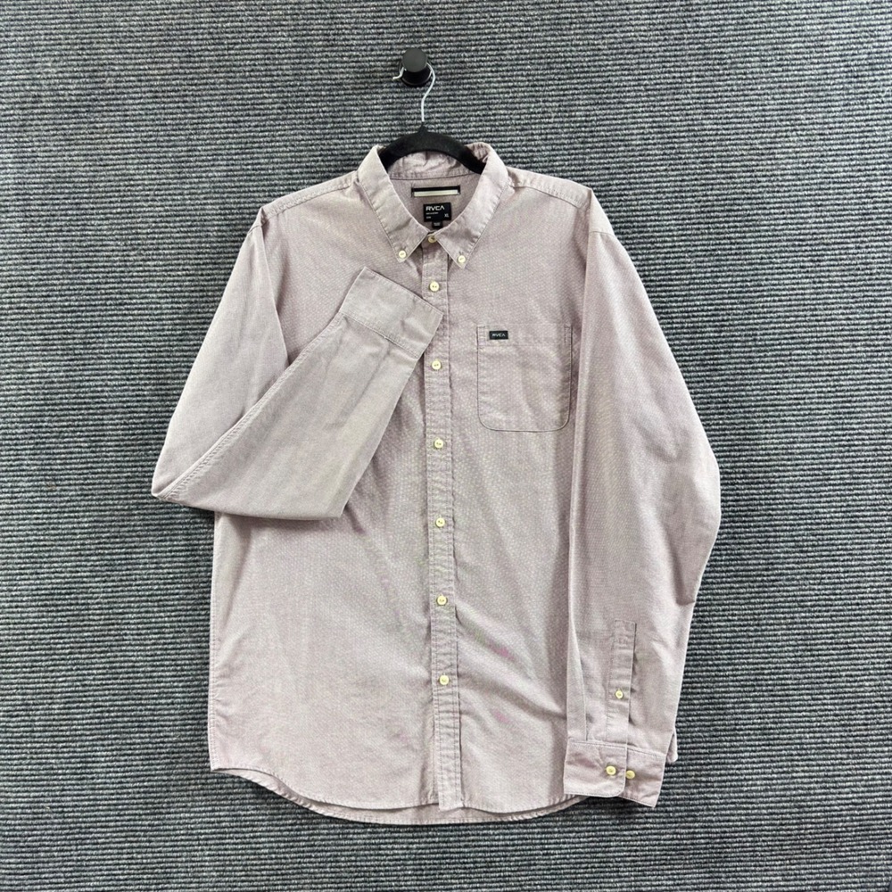 RVCA Mens XL Slim Oxford Button Down Shirt Light Purple Lilac Mauve Long Sleeve